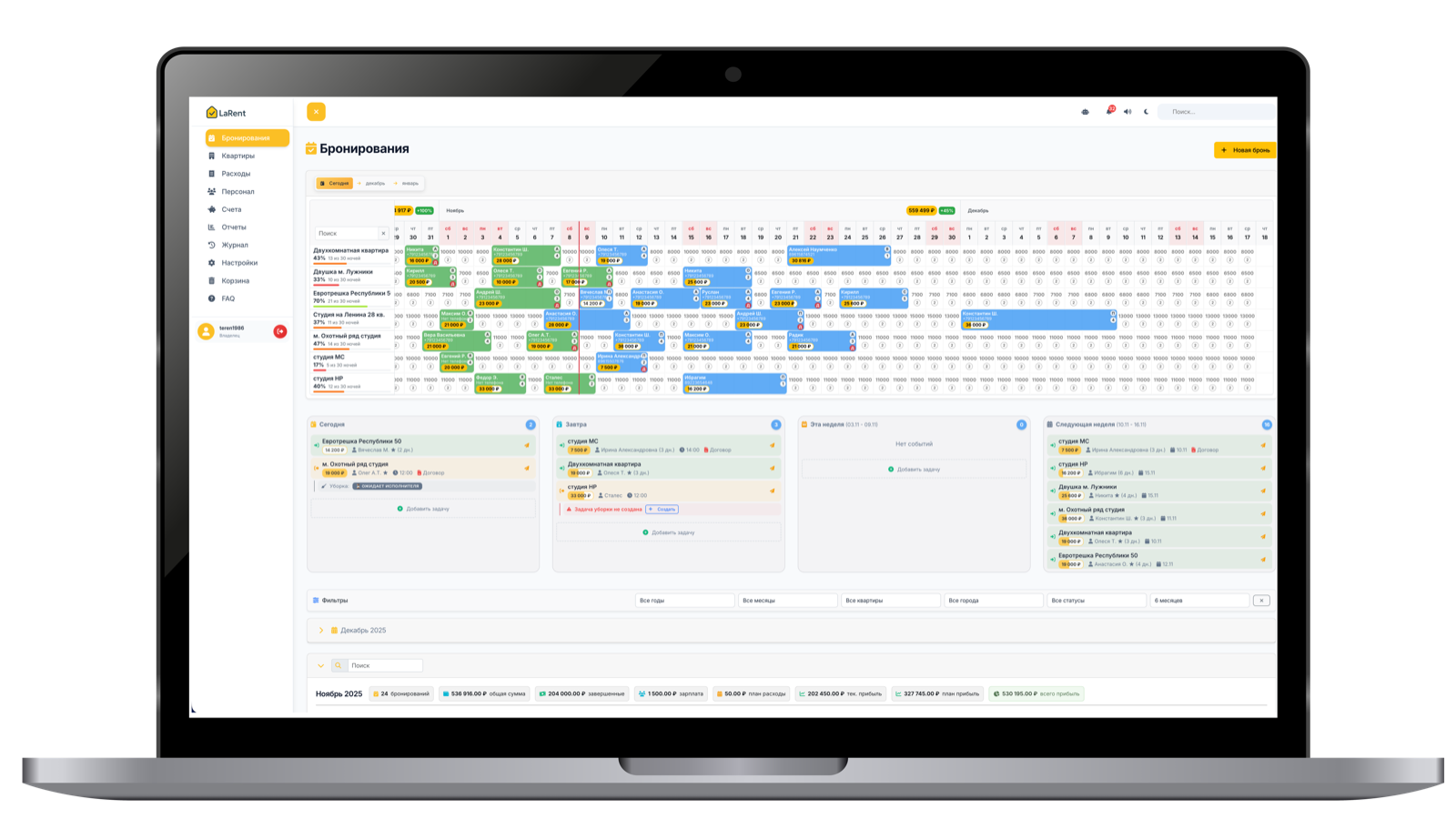 Календарь бронирований LaRent